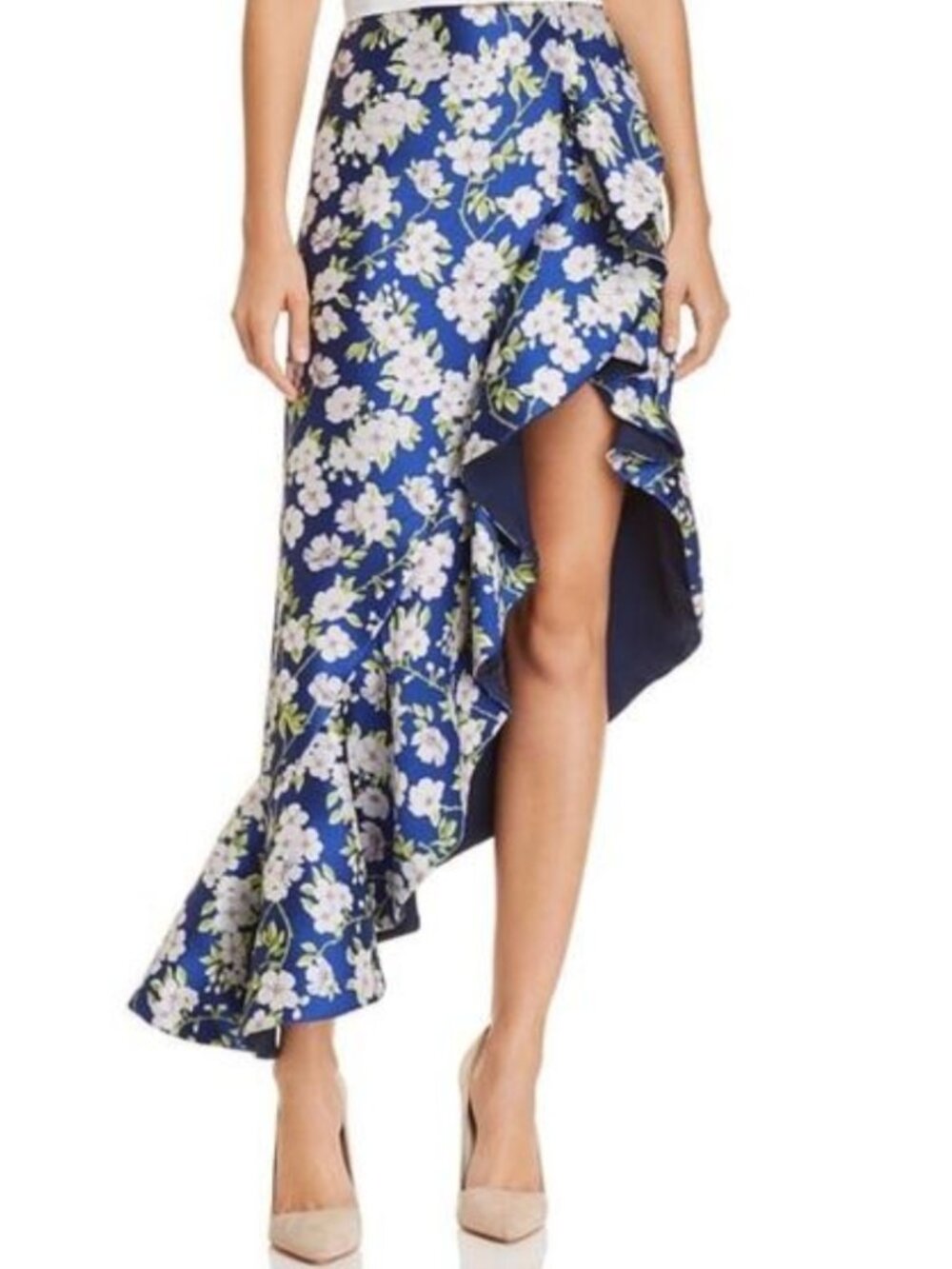 Alice+Olivia floral print asymmetrical ruffle midi Lovetta skirt size 4